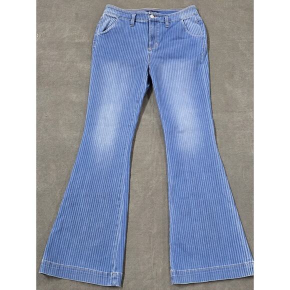 Miss Me Denim - Miss Me Women's Blue Striped High-Rise Flare Hippie Boho Denim Jeans Size 31
